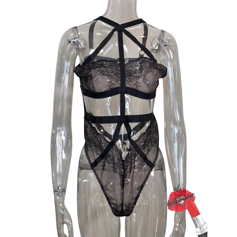 Victoria's Secret Lingerie Bodysuit Women XL Black Strappy Sexy Feminine NWT